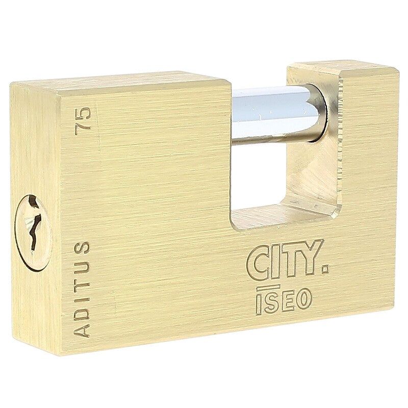 Rectangular key padlock, brass body, chrome-plated steel shackle, city 75 type. DIAYTAR NIGERIA: Your trusted e-commerce partner with extensive product choices and affordable delivery.