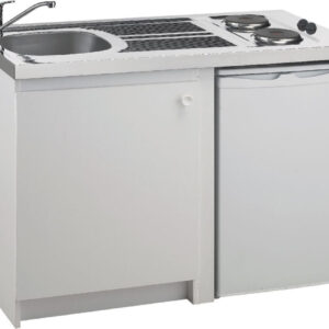 Complete kitchenette, white melamine furniture, thickness 16 mm, 1 door, knob handle, kitchenette sink reference CPAE120 F 00, refrigerator reference MRT2048 Z 00 - from the Set Ref. KPEZ120F03. DIAYTAR NIGERIA: Your partner in affordable online retail with reliable shipping across Nigeria.