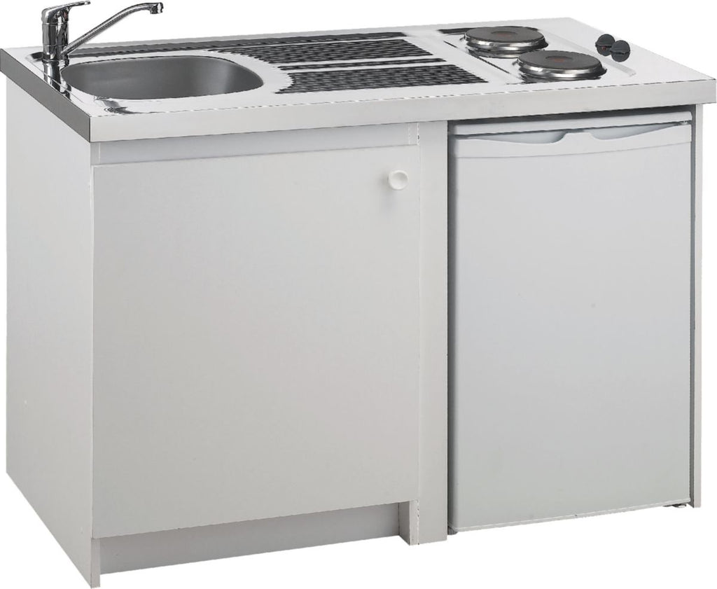 Complete kitchenette, white melamine furniture, thickness 16 mm, 1 door, knob handle, kitchenette sink reference CPAE120 F 00, refrigerator reference MRT2048 Z 00 - from the Set Ref. KPEZ120F03. DIAYTAR NIGERIA: Your partner in affordable online retail with reliable shipping across Nigeria.