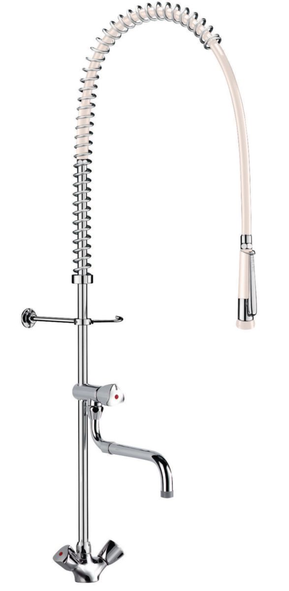 Pre-wash set with single-hole mixer and telescopic spout draw-off tap, flexible hose and white shower: ref. G6632. Shop for everything you need at DIAYTAR NIGERIA, with budget-friendly prices and quick delivery.
