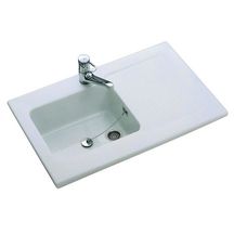 ALTERNA VERS'EAU 100x60 cm stoneware countertop sink, 1 bowl and 1 reversible drainer with chrome plug, white, Ref.6738B301. Shop smart and save with DIAYTAR NIGERIA's extensive product range and 5-8 day delivery guarantee.