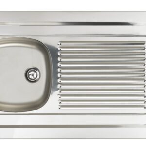 MODERNA 18/10 smooth stainless steel countertop sink, 1 bowl, 1 drainer, L100 cm Ref.EPAZ100A01. Discover the convenience of DIAYTAR NIGERIA's vast product range delivered affordably in 5-8 days.