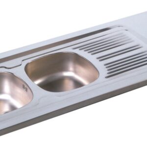 MODERNA countertop sink, smooth 18/10 stainless steel, 2 bowls, 1 drainer L140cm Ref.EPBV140A01. DIAYTAR NIGERIA: Your affordable gateway to thousands of products shipped nationwide within the week.
