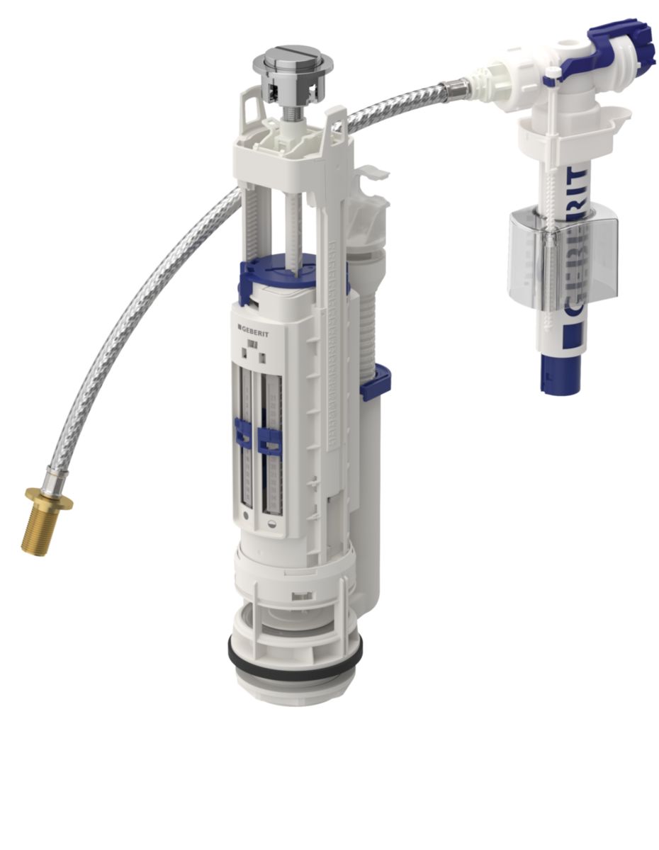 Complete flush mechanism GEBERIT types 290 - 380, dual flush, universal supply, 12 X 17 brass nipple, bright chrome. DIAYTAR NIGERIA delivers value, variety, and convenience with our nationwide 5-8 day shipping.