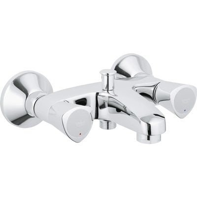 COSTA S bath-shower mixer, 15 x 21, exposed wall mounting, metal handles, automatic diverter, aerator, shower outlet 15 x 21, S-shaped rosette fittings, chrome ref. 25483001. DIAYTAR NIGERIA brings online shopping to every Nigerian with affordable prices and reliable shipping.