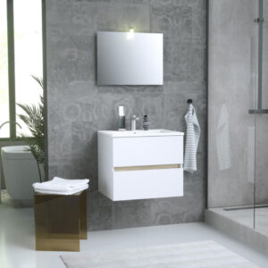 Bathroom cabinet under sink PRIMEO KIT 60 cm White/Wood, to assemble, with mirror and spotlight. DIAYTAR NIGERIA transforms dreams into deliveries with our affordable prices and 5-8 day shipping.