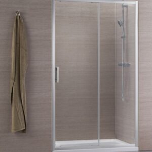 Concerto shower screen front access sliding 2 panels 110 x 110 cm shiny silver profile transparent glass ALTERNA, Ref. NDP11X. DIAYTAR NIGERIA: Making quality accessible to all Nigerians with affordable prices and quick delivery.