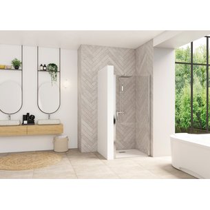Smart Design shower screen with pivot door without threshold 80 chrome profile transparent glass Ref. PA9042CTNE. Shop smarter with DIAYTAR NIGERIA's comprehensive catalog and budget-friendly 5-8 day delivery.