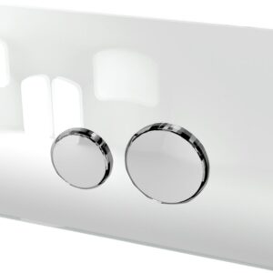 ALTERNA CONCERTO round control plate in white glass and shiny chrome insert. Find high-quality hardware and plumbing products at Nigeria-Materiels.com. We cater to both small and large-scale projects.