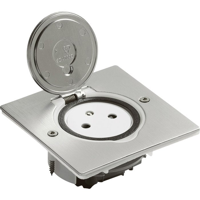 Double 2p+t surface floor socket 16a 250v with rectangular plate - brushed stainless steel - Legrand - Ref. 089768. Nigeria-Materiels.com offers a wide range of hardware and electrical products. Quality and affordability guaranteed.