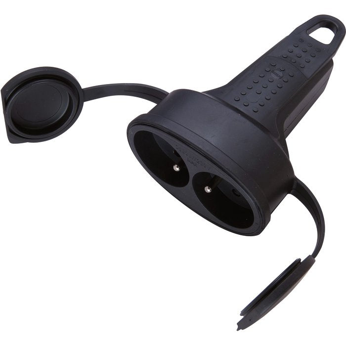 Rubber power strip extension - 2x2P+T - 16 A - suspension ring - black - Ref.050575. Discover the joy of online shopping with DIAYTAR NIGERIA's budget-friendly prices and reliable shipping.