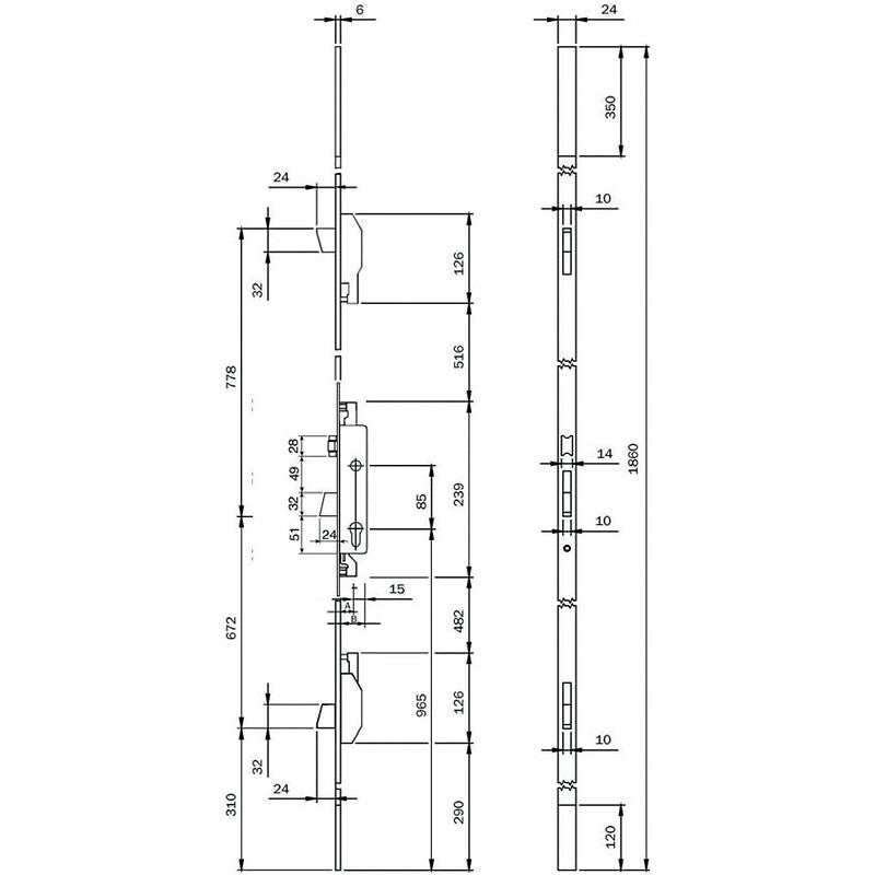 3-point mortise lock with European cylinder, deadbolt and U-shaped roller 24 x 6 x 1860 mm axle 30 Electa TF3. Experience the DIAYTAR difference with our vast product selection and delivery within 5-8 days.