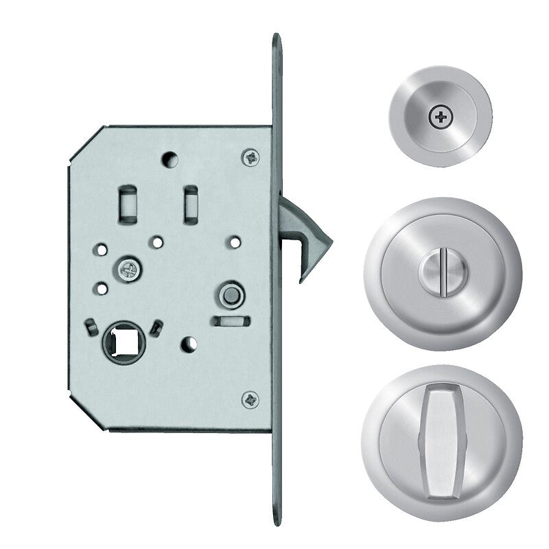 Mortise lock with round rosette for sliding door with locking mechanisms, machined Ø 48 mm, satin stainless steel. DIAYTAR NIGERIA transforms online retail with unbeatable prices and consistent delivery timeframes.