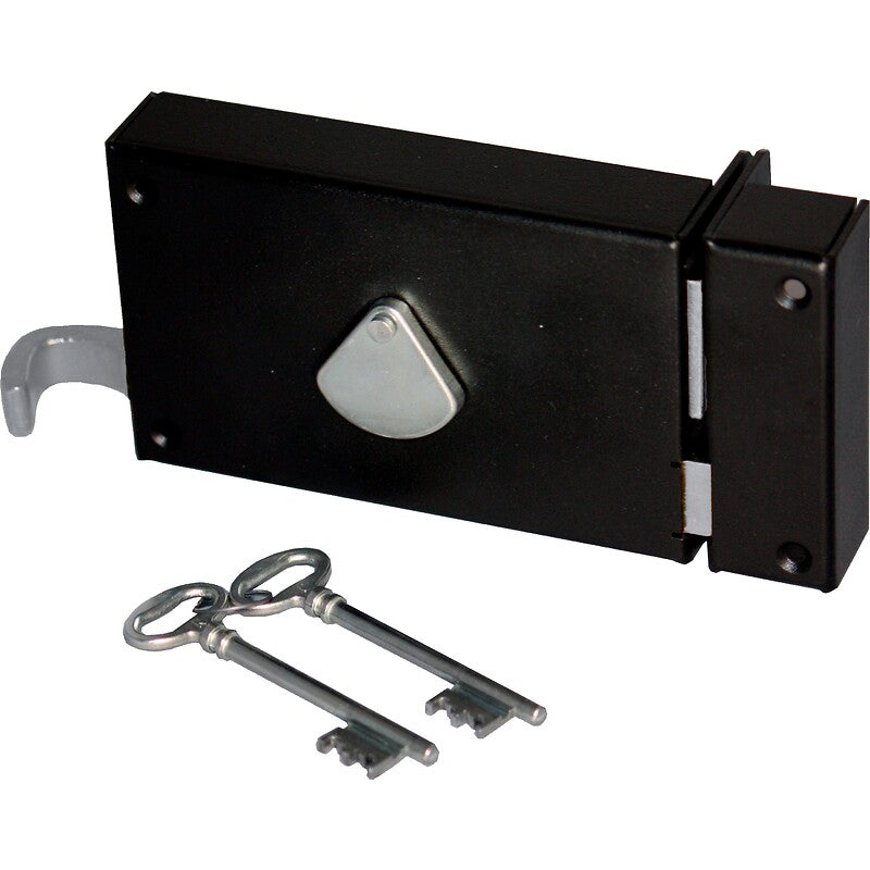Saint Pierre 4-groove keyed surface-mounted lock, half-turn, reversible, black color, horizontal, left-hand pull. Your trusted shopping companion, DIAYTAR NIGERIA delivers affordable solutions in just 5-8 days.