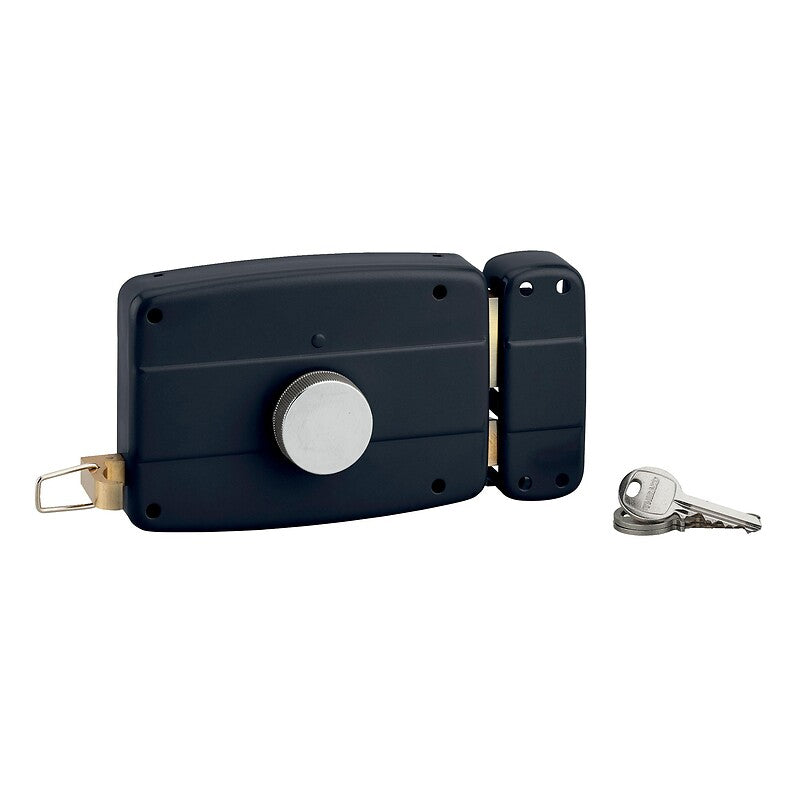Horizontal surface-mounted lock with pull and knob for garage door, cylinder Ø 25 protruding 32 mm 3 left keys. DIAYTAR NIGERIA combines affordability, variety, and convenience with nationwide delivery services.