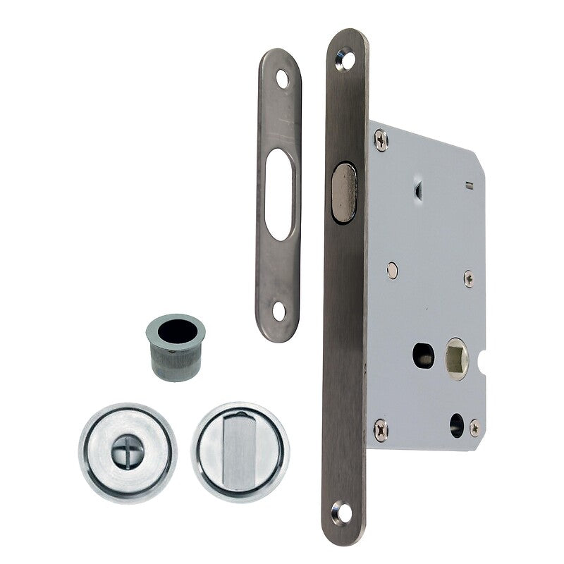 Stainless steel sliding door locking set with round rosette in black Siple finish. DIAYTAR NIGERIA delivers more than products - we deliver affordable solutions within the week.