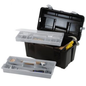 T31 TOOLBOX WITH TRAY AND REMOVABLE ORGANIZER, SAFETY CLOSURE - HXLXL: 225X445X230 MM - POLYPROPYLENE - BLACK/SILVER COLOR. DIAYTAR NIGERIA delivers more than expected with our extensive catalog and 5-8 day delivery service.
