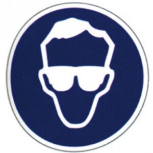 DISC "OBLIGATION TO WEAR PROTECTIVE GLASSES" WHITE DESIGN BLUE BACKGROUND, Ø 300 MM. DIAYTAR NIGERIA: Where quality meets accessibility with affordable prices and prompt shipping.
