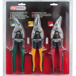 SET OF 3 SHEET METAL SHEARS, AUTO OPENING, LOCKING STOP, BI-MATERIAL HANDLES. DIAYTAR NIGERIA: Where every search yields affordable results delivered promptly to your door.